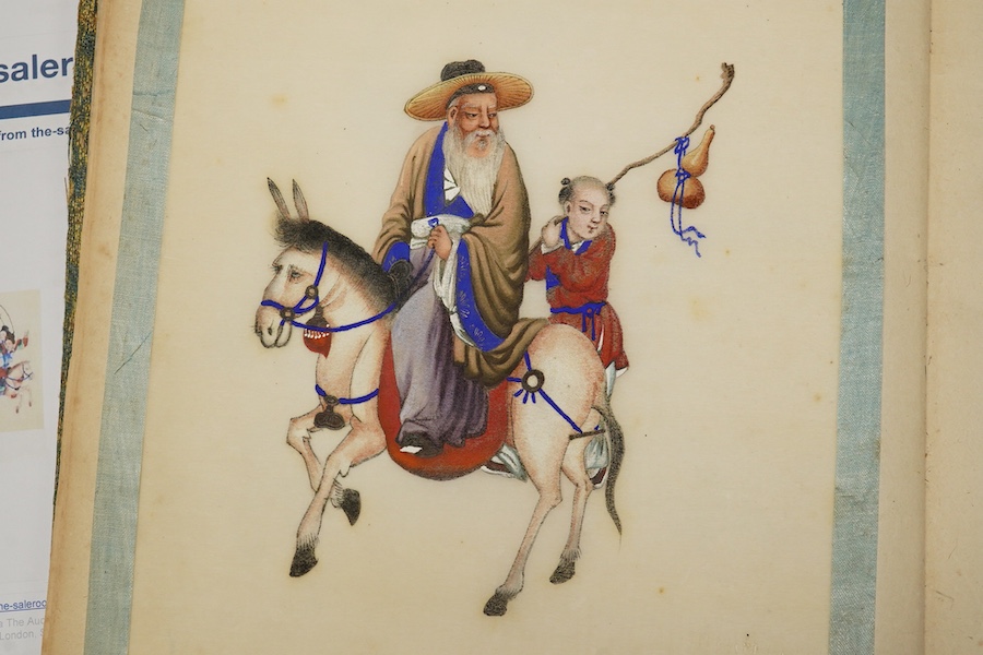 Chinese school, 19th century, an album of ten pith paintings of warriors on horseback